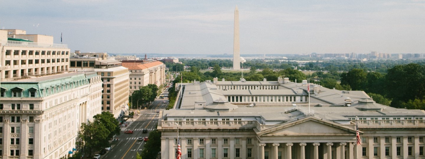 Skyline view, which includes the Washington Monument, of the city of Washington D.C. in the United States. 