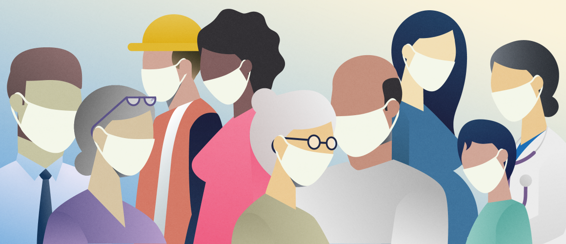 COVID-19_ILLUSTRATION_1160x500.png Colorful Illustration of people wearing masks