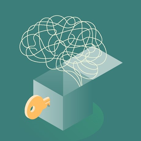 Illustration of a brain-drawing coming out of a open box