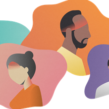 Colourful silhouettes of two women and two men suffering from different types of headache.
